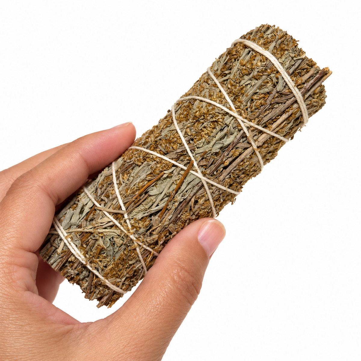 Blue Sage Bundle held in hand on a clean white background