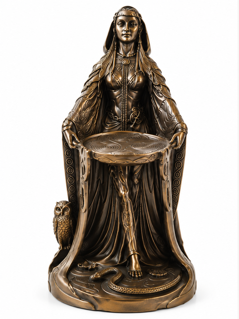 Danu 9.5 inch Celtic goddess bronze-tone statue holding ceremonial tray