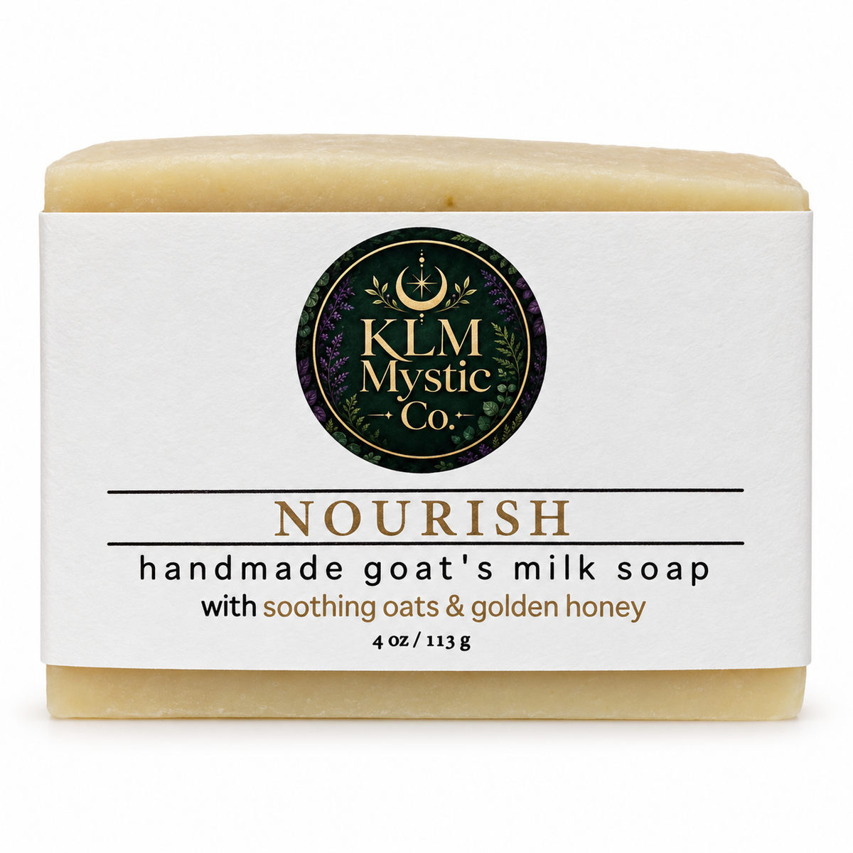 NOURISH handmade goat’s milk soap — labeled front