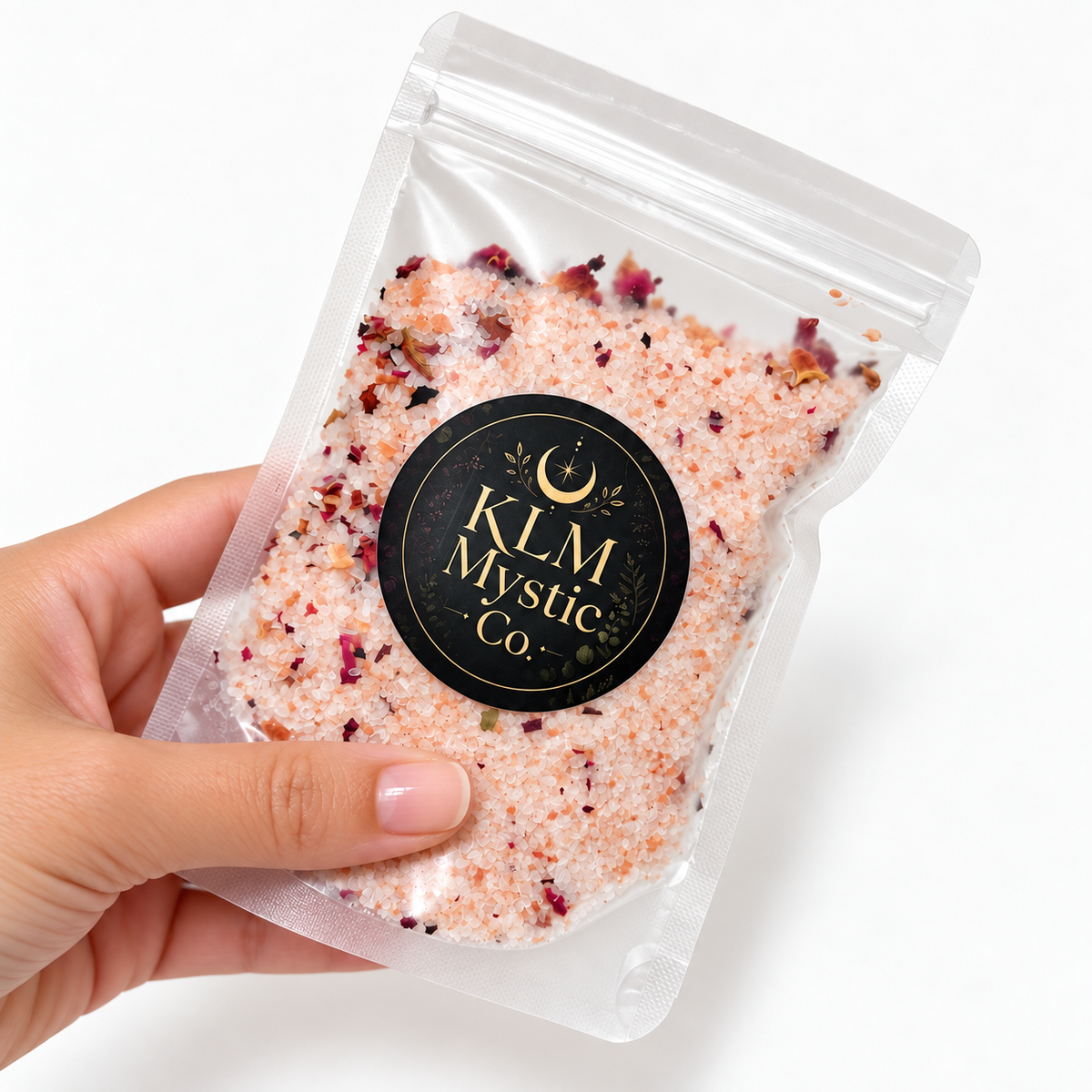 LOVE Rose Botanical Bath Soak by KLM Mystic Co. held in hand