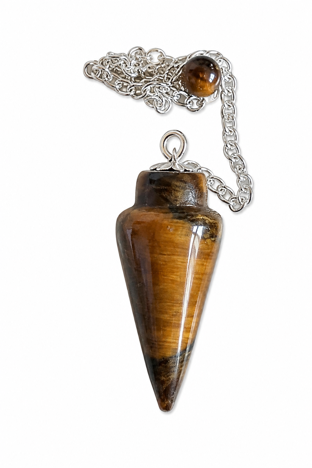 Tiger eye pendulum with silver-tone chain