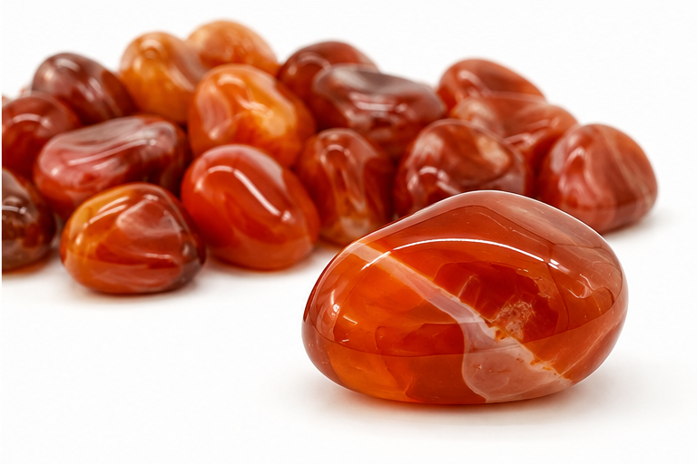One tumbled Carnelian stone with additional stones in the background