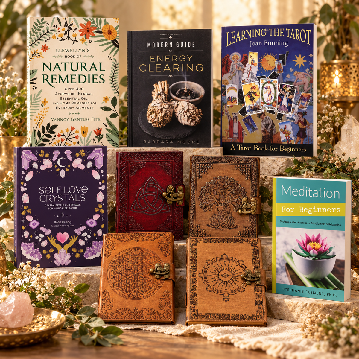 Wisdom & Reflection collection featuring books and leather journals sold by KLM Mystic Co.