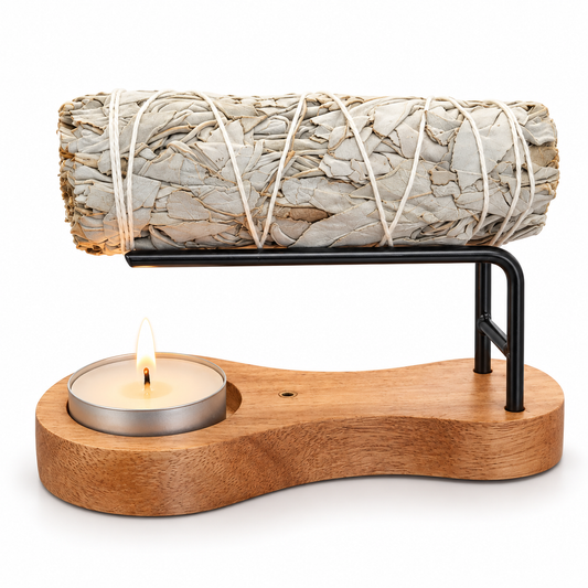 3-in-1 wooden sage burner and tealight holder with white sage bundle