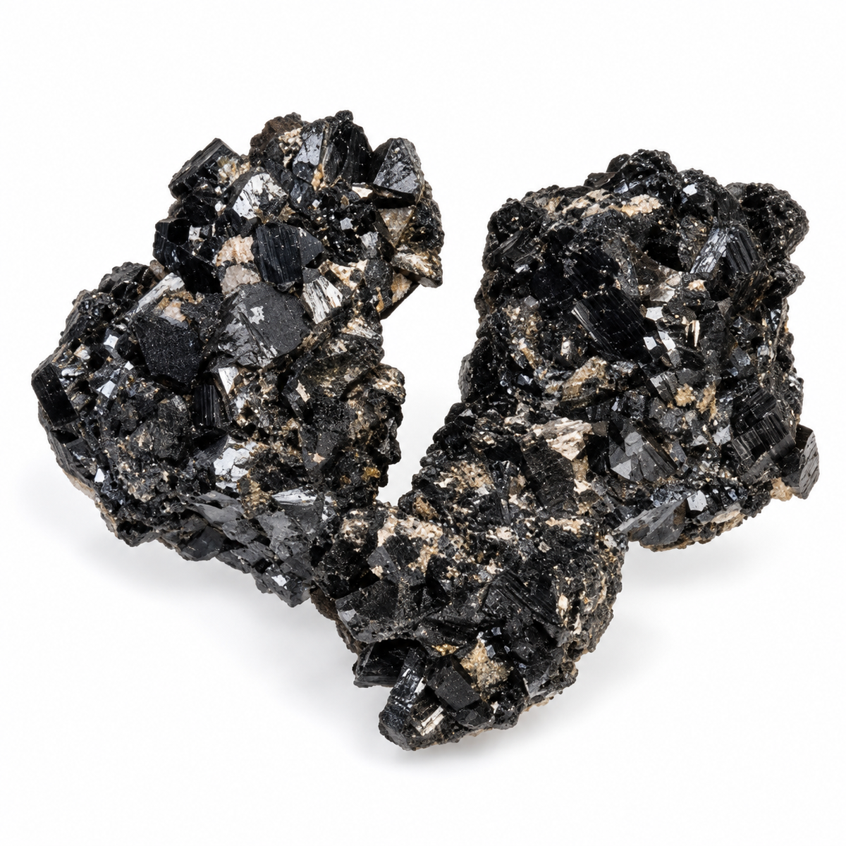 Representative connected black tourmaline specimen cluster showing natural variation