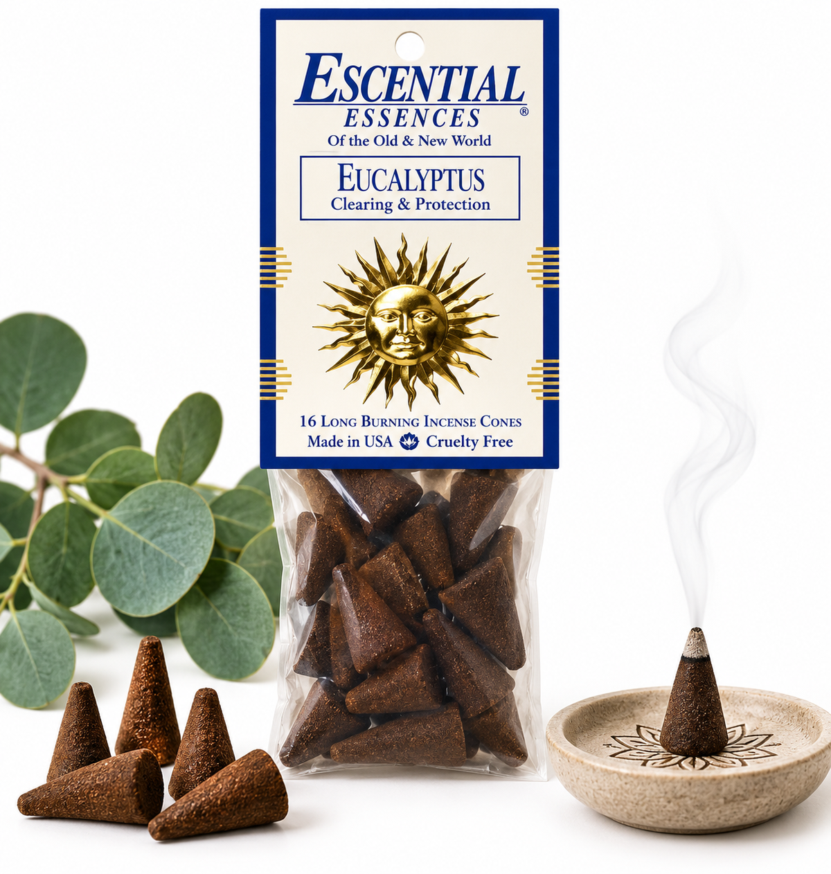 Eucalyptus Essential Essences incense cones, 16 pack