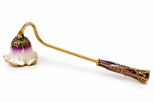 Fancy flower candle snuffer in white, purple, green and gold