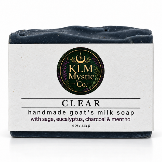CLEAR handmade goat’s milk soap — labeled front