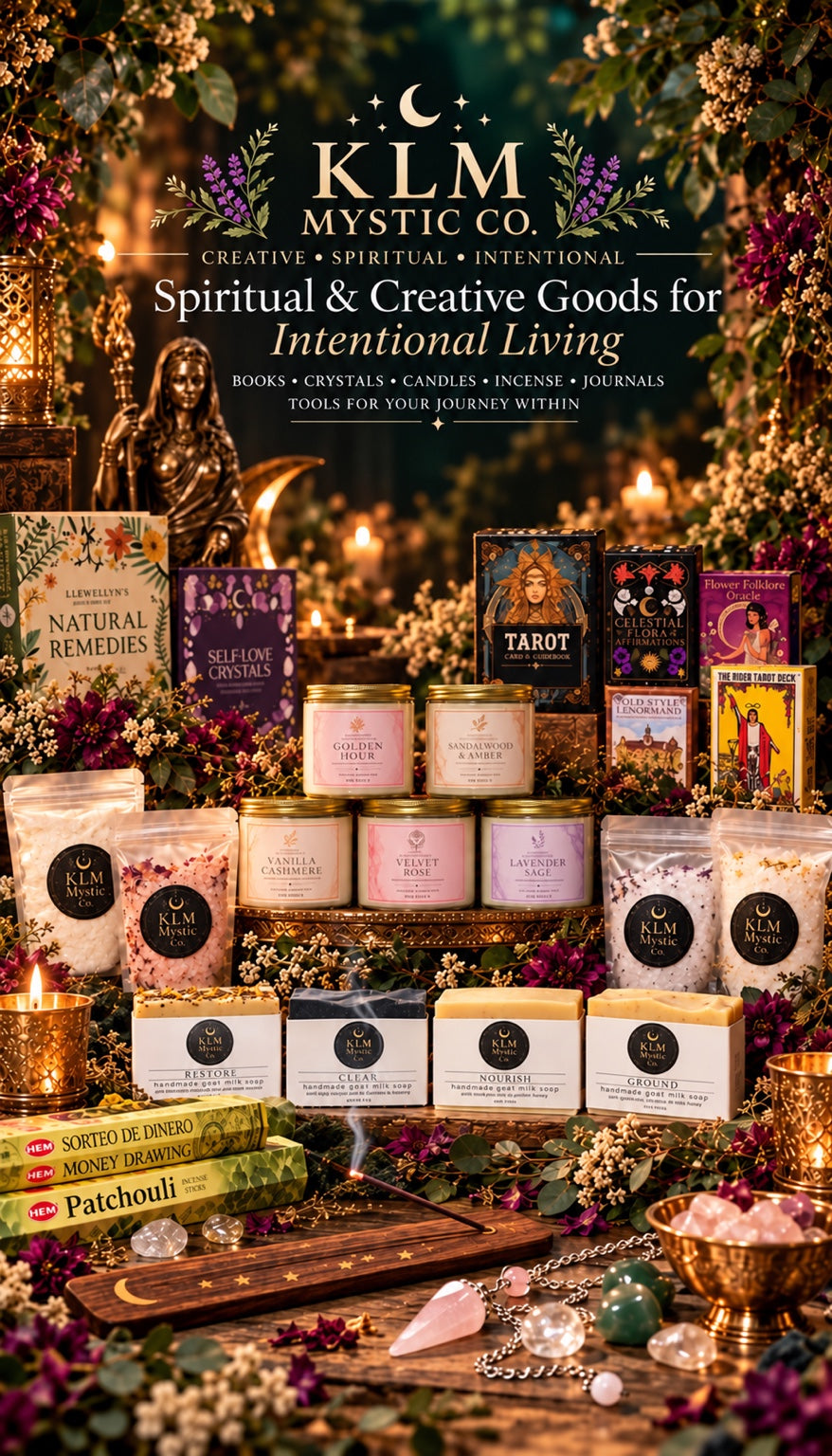KLM Mystic Co. spiritual and creative goods, mobile homepage hero