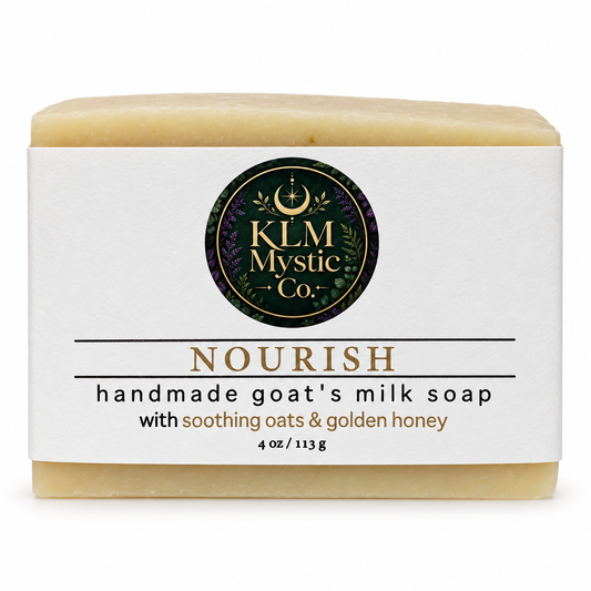 NOURISH handmade goat’s milk soap — labeled front