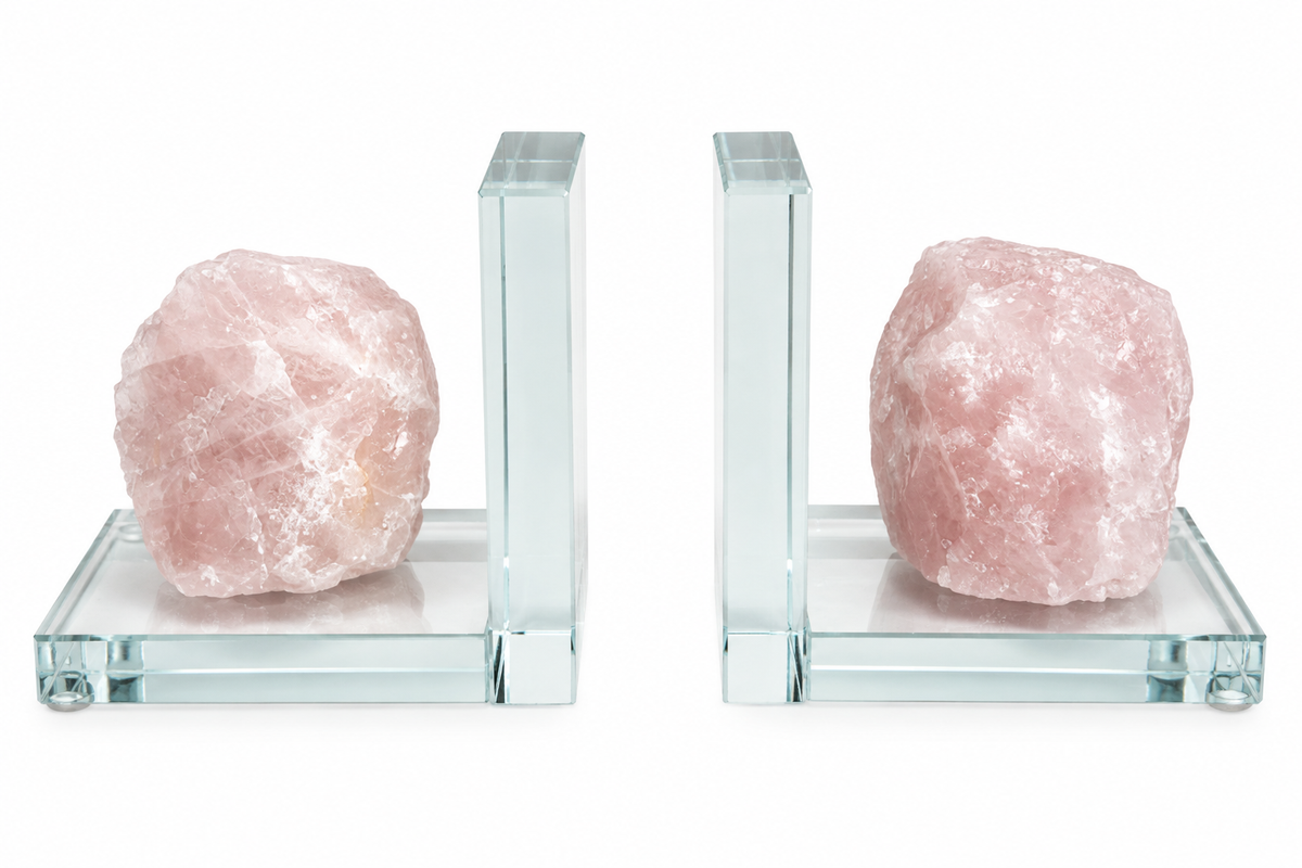 Set of 2 Rose Quartz Bookends