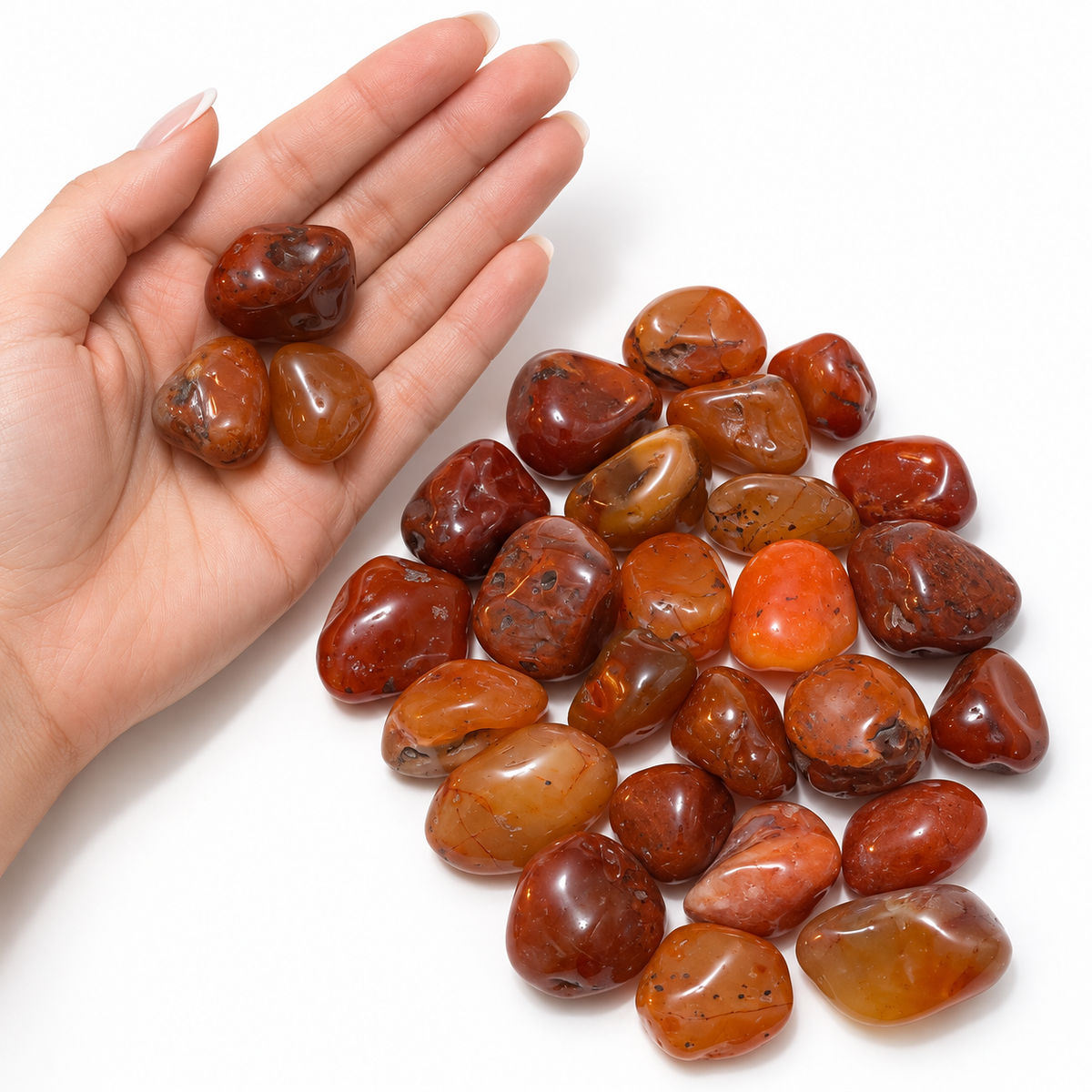 Carnelian shown in hand for size reference
