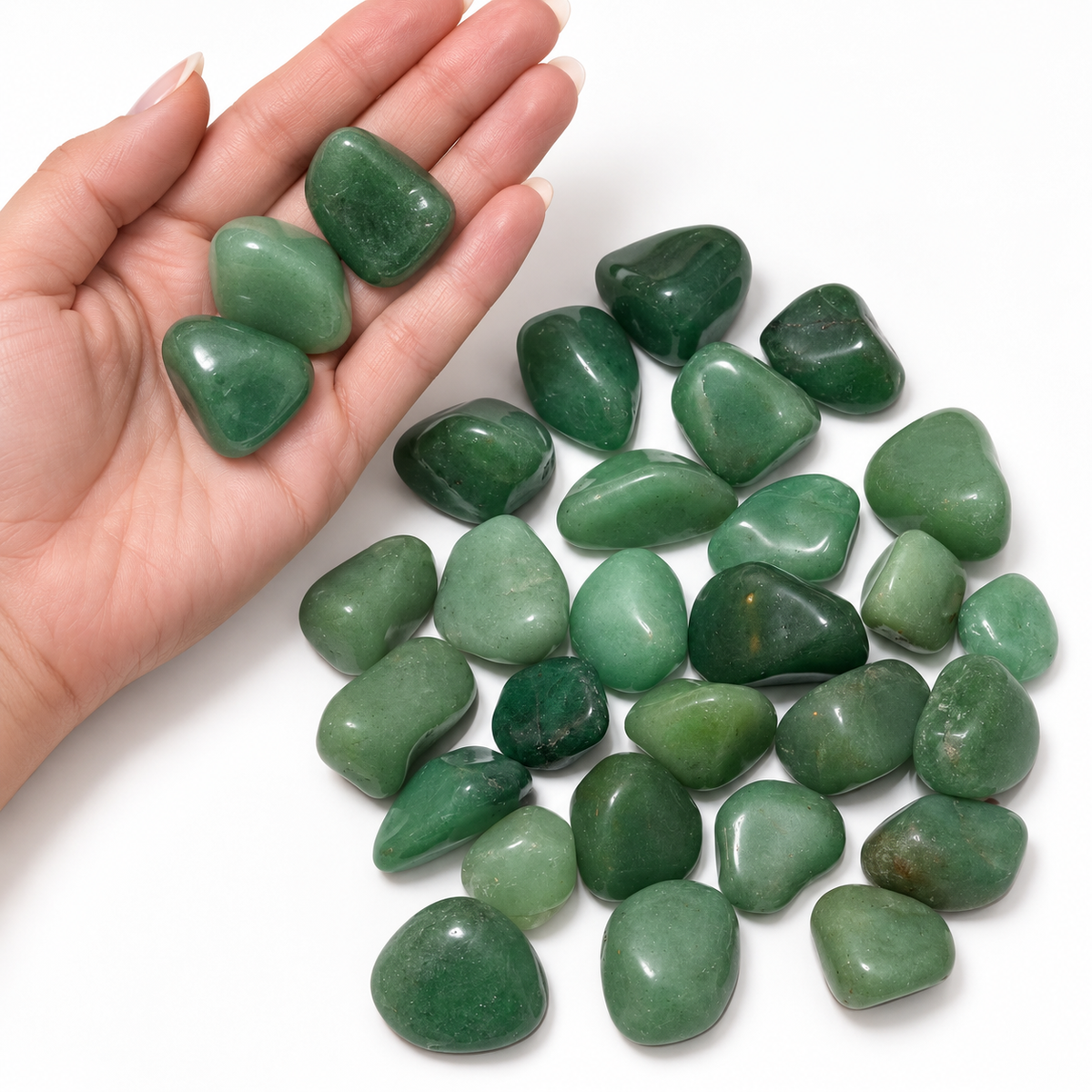 Green Aventurine shown in hand for size reference