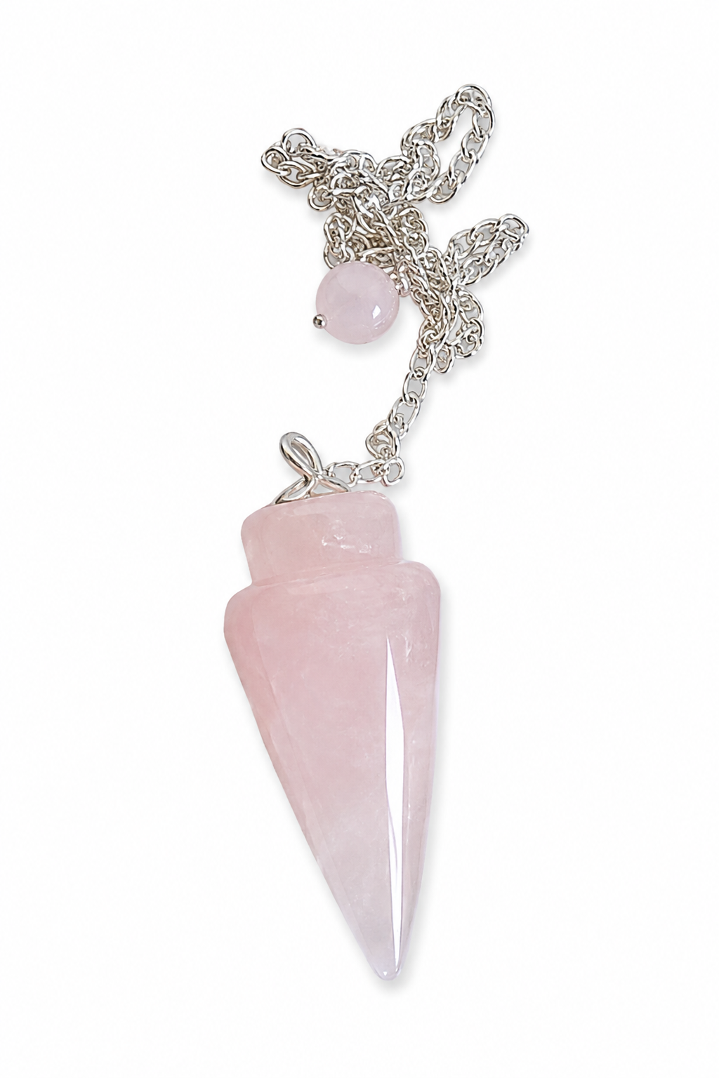 Rose quartz pendulum with silver-tone chain