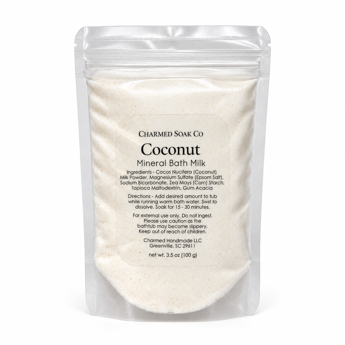 Back label of SOOTHE Coconut Mineral Bath Milk with ingredients and directions