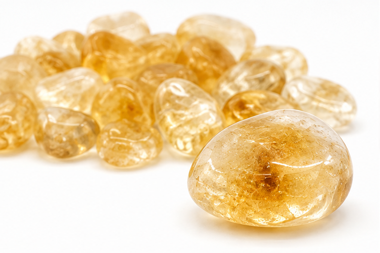 One tumbled Citrine stone with additional stones in the background