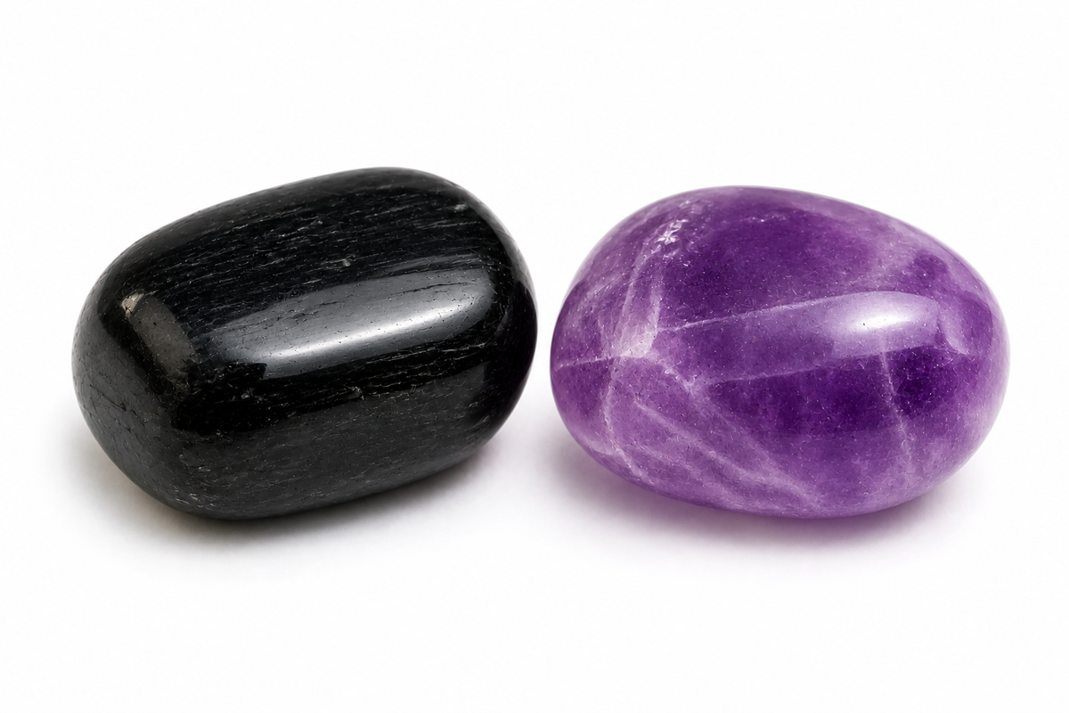 Tumbled Protection Intention Stone Set with Black Tourmaline and Amethyst