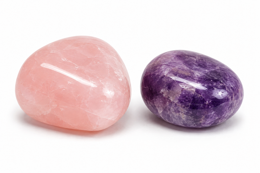 Tumbled Rose Quartz and Amethyst stones for the KLM Self-Love Set