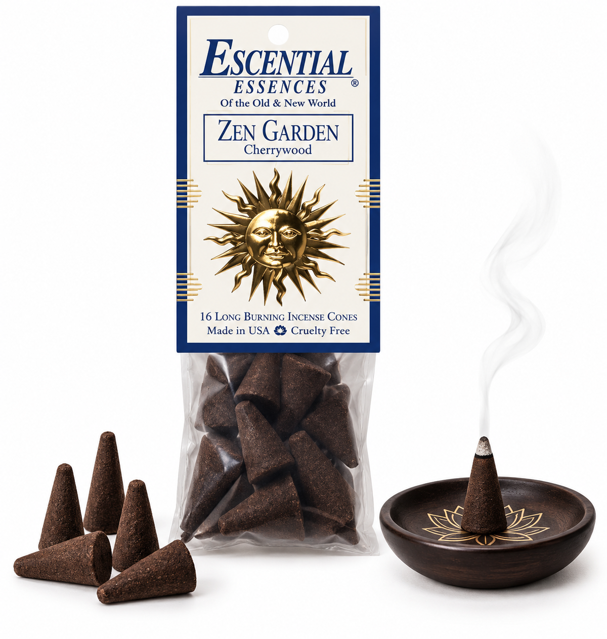 Zen Garden Cherrywood Essential Essences incense cones, 16 pack